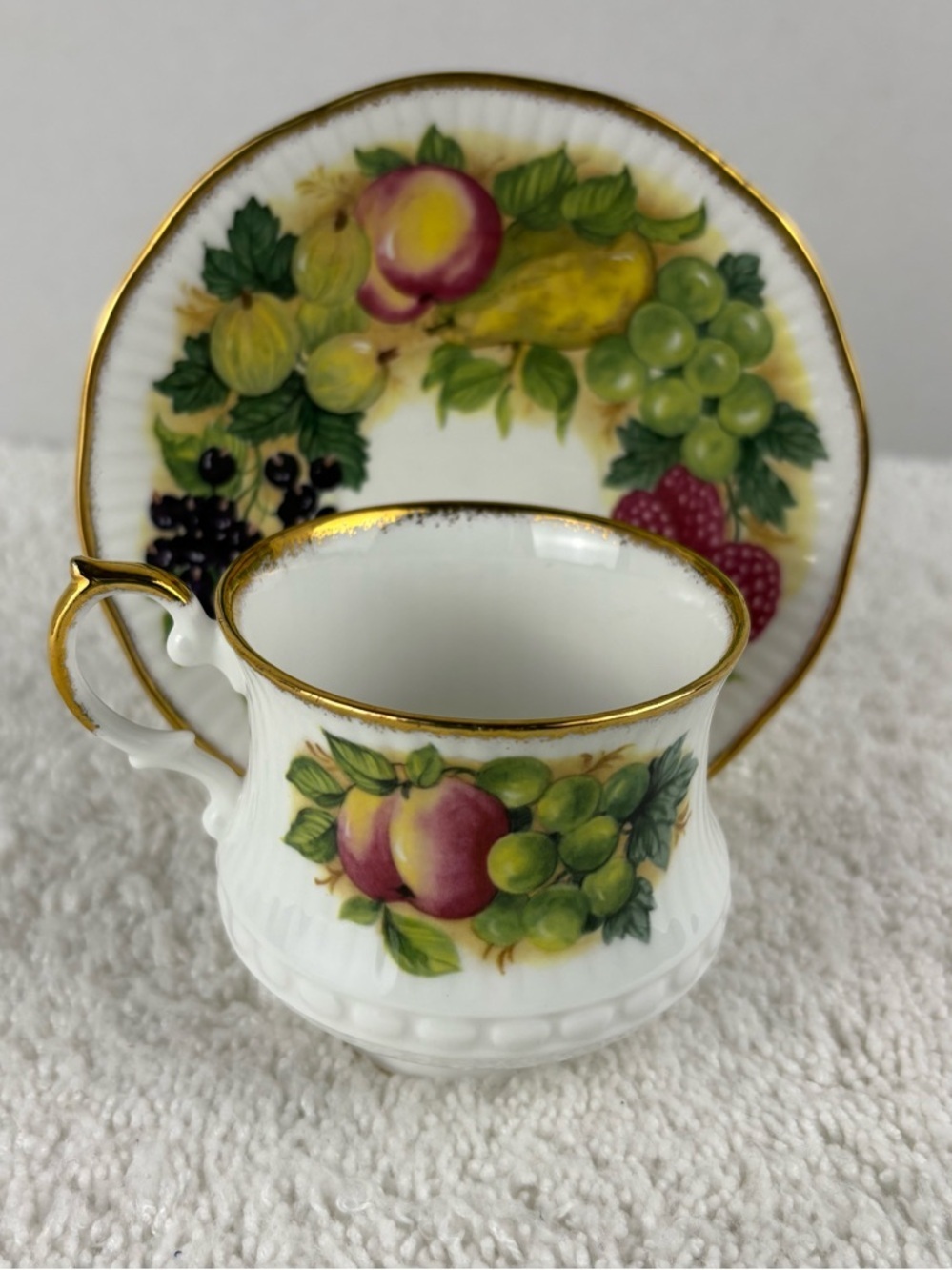 Vintage Queen’s Rosina China Teacup and Saucer from the Antique Fruit Series